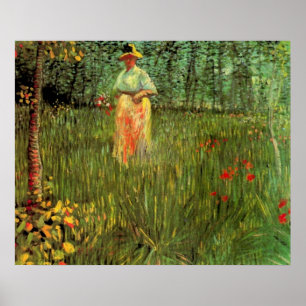 Poster Une femme marchant dans un jardin par Vincent van 