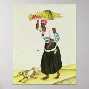 Poster Une femme portant un plateau de fruit sur sa tête