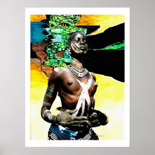 Poster Une femme tribale africaine en danse tribale