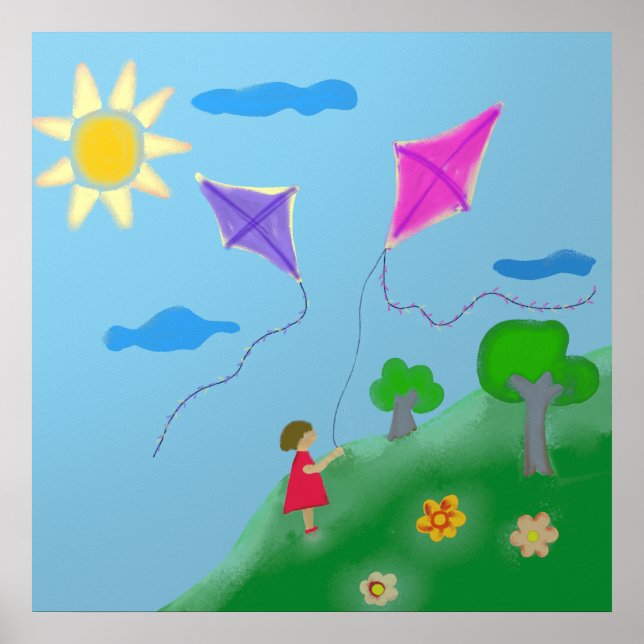 Poster Une fille avec des cerfs-volants (Devant)
