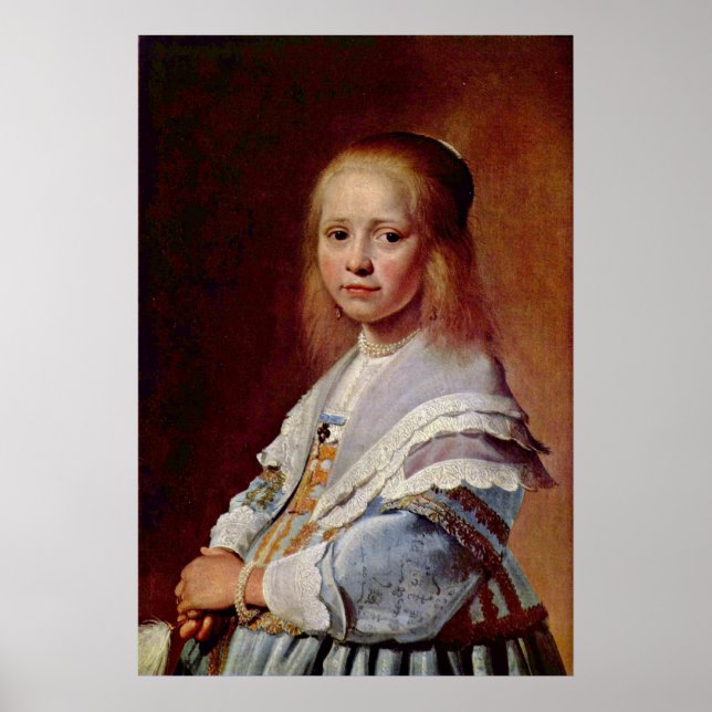 Poster Une fille en robe bleue par Johannes Verspronck (Devant)
