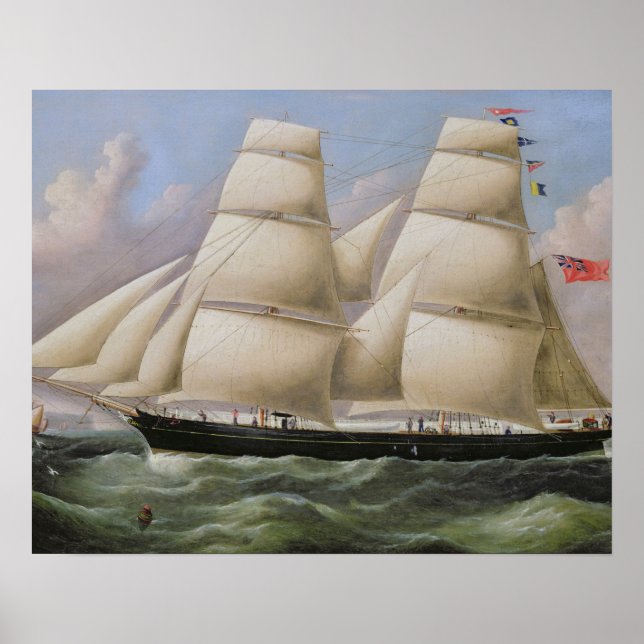 Poster Une goélette à deux mâts au large de Douvres (huil (Devant)