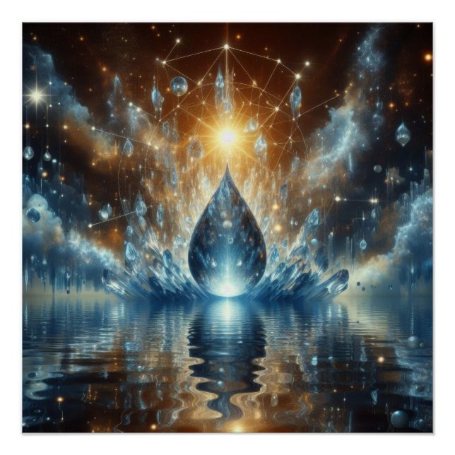 Poster Une Goutte D'Eau Pure Et Propre Sur Un Lac Bleu (Devant)