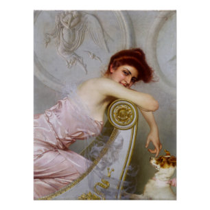 Poster Une jeune dame avec son chiot par Vittorio Corcos