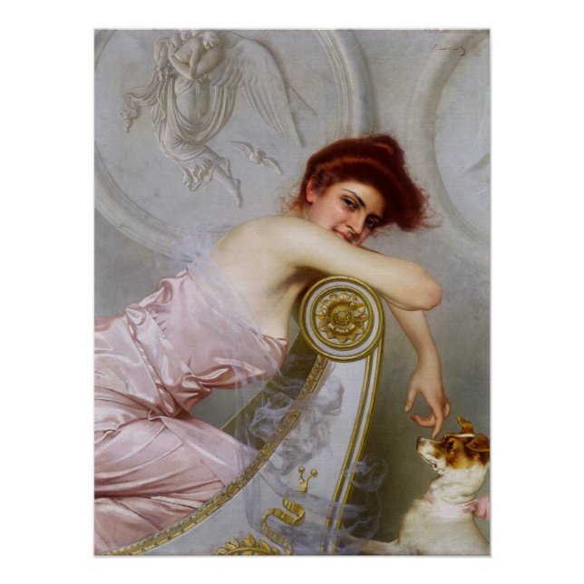 Poster Une jeune dame avec son chiot par Vittorio Corcos (Devant)