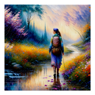Poster Une marche dans les oeuvres d'art des bois