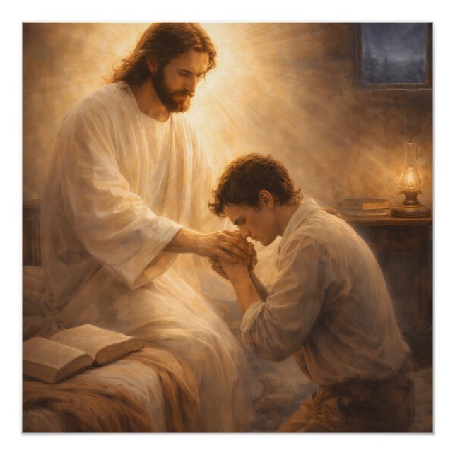 Poster Une prière à genoux avec Jésus (Devant)