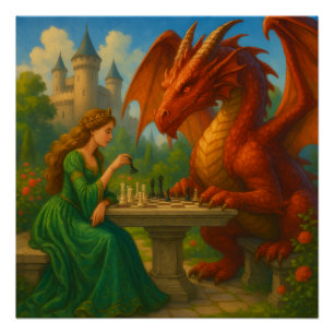 Poster Une princesse jouant aux échecs avec un art imagin