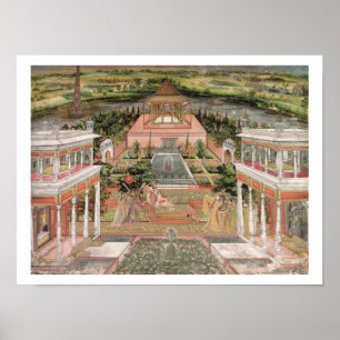 Poster Une princesse moghole dans son jardin (gouache sur