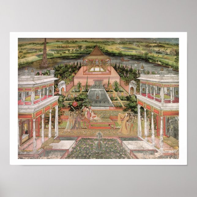 Poster Une princesse moghole dans son jardin (gouache sur (Devant)