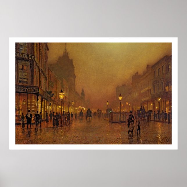Poster Une rue la nuit (huile sur panneau) (Devant)
