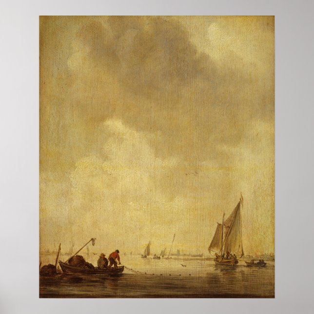 Poster Une scène de rivière, avec des pêcheurs sur un fil (Devant)