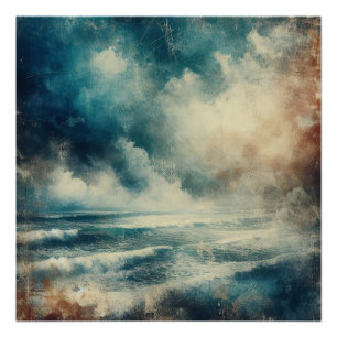 Poster Une scène océanique turbulente vieille photographi