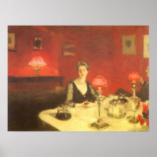 Poster Une table à dîner la nuit par John Singer Sargent