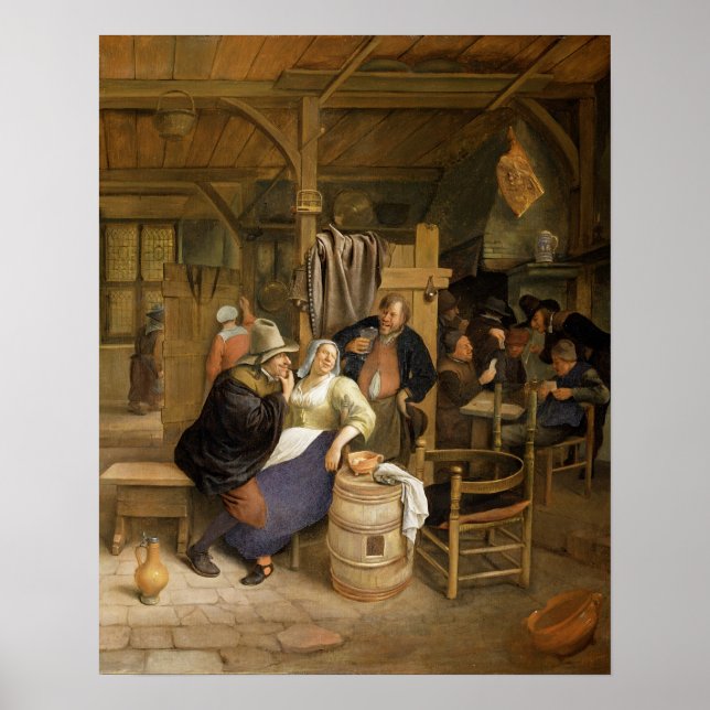 Poster Une taverne intérieure avec des joueurs de cartes (Devant)