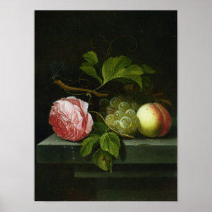 Poster Une vie immobile avec un rose, les raisins et la