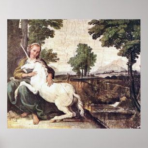 Poster Une vierge avec licorne par Domenico Zampieri Impr