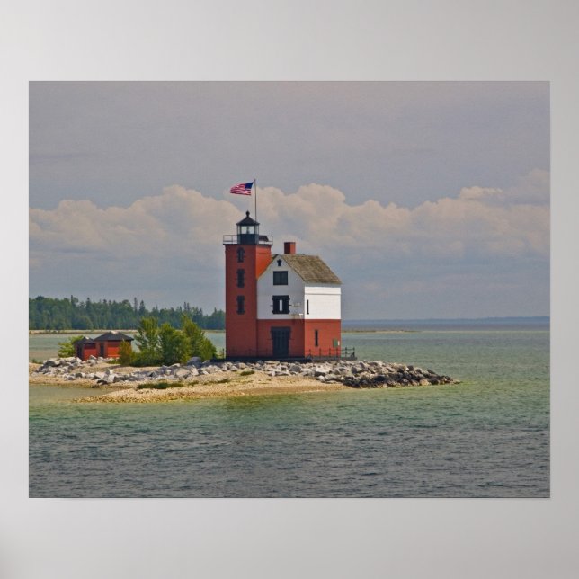 Poster Une vue de la station de phare de Round Island. (Devant)