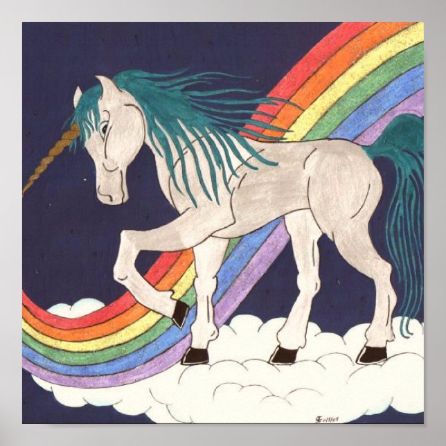 Poster Unicorne arc-en-ciel (Devant)