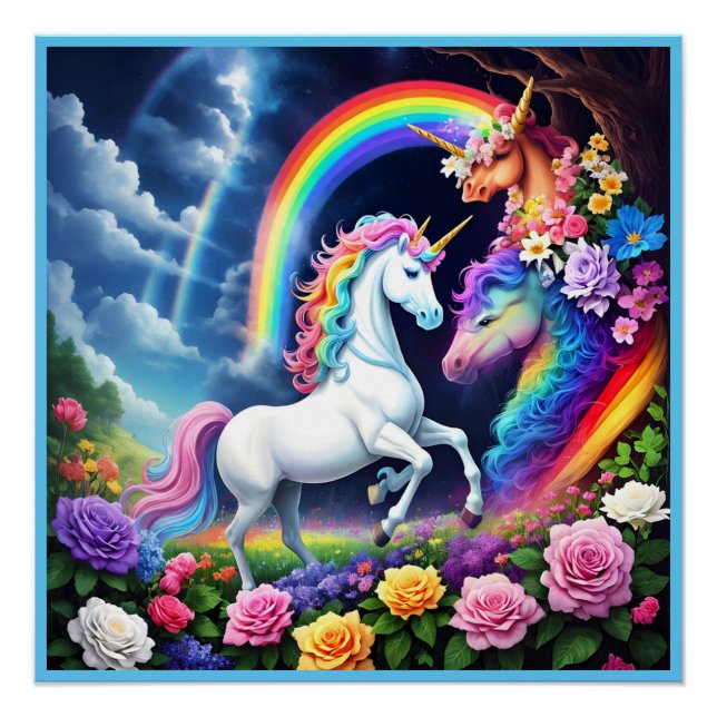 Poster Unicorne arc-en-ciel une (Devant)