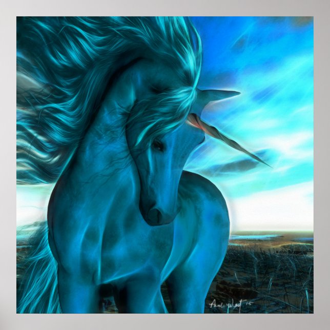 Poster Unicorne balayée par le vent dans Azure (Devant)