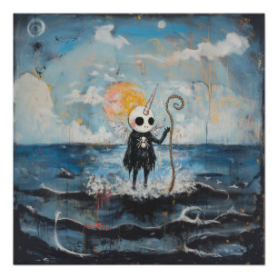 Poster Unicorne Crâne Magique Cuisine AI Art Semi-brillan