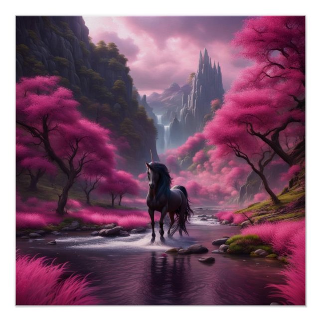 Poster Unicorne en rose (Devant)