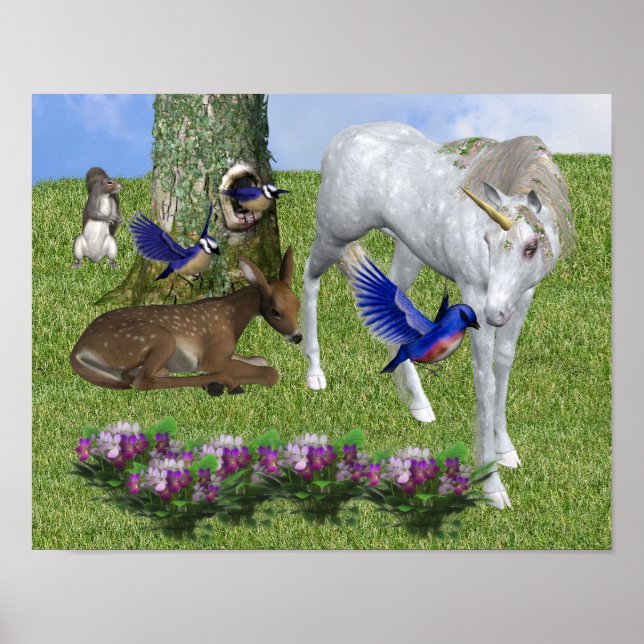 Poster Unicorne Et Amis Imaginaire Cheval Art (Devant)