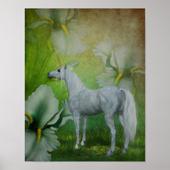 Poster Unicorne Et Lilies Imaginaire Cheval Art (Devant)
