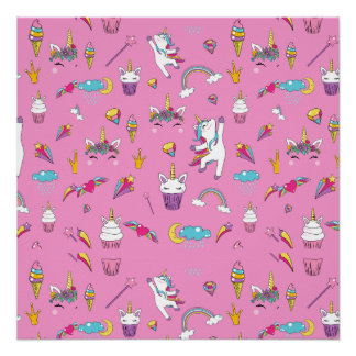 Poster Unicorne Fan Club motif rose