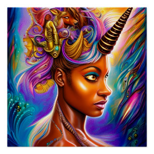 Poster Unicorne noire Melanin Unicornes Afro Queen Crown