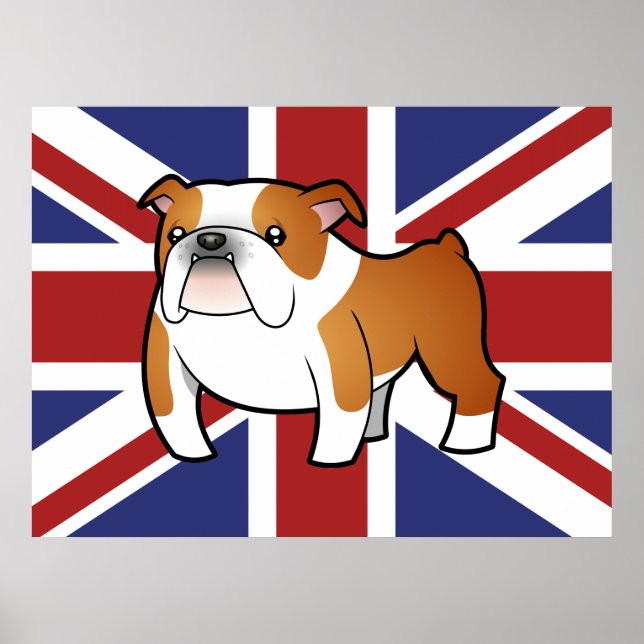 Poster Union Jack Cartoon English Bulldog (Devant)
