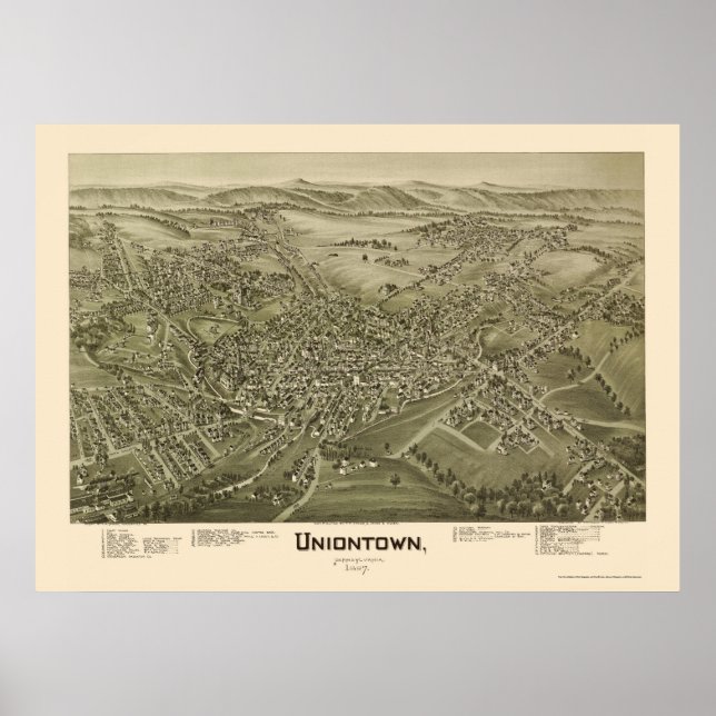 Poster Uniontown, PA Carte panoramique - 1897 (Devant)