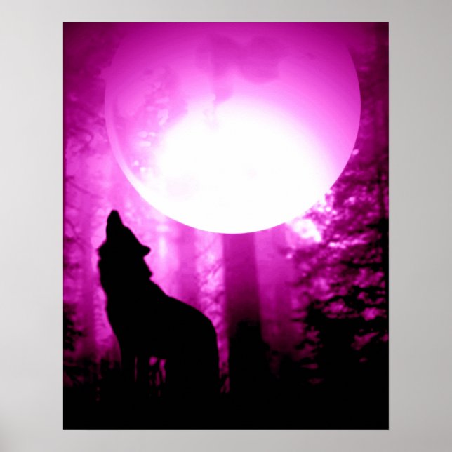 Poster Unique Howling Wolf Silhouette (Devant)