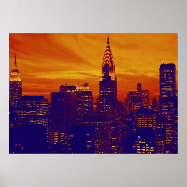Poster Unique Orange Blue Retro Pop Art New York (Devant)