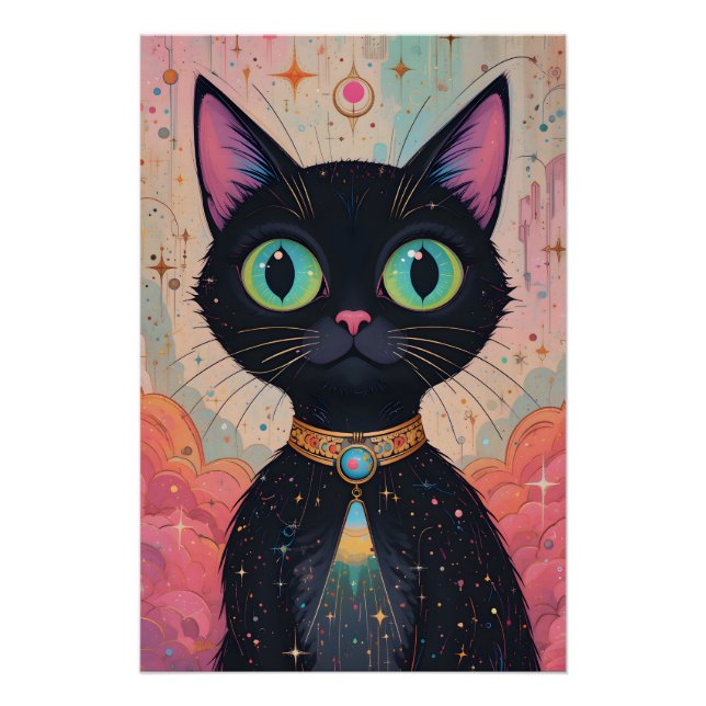 Poster Univers Chat Noir Cosmique Futuriste Atomique (Devant)