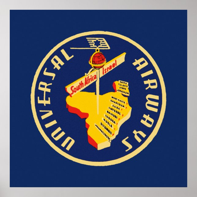 Poster Universal Airways ~ South Africa to Israel (Devant)