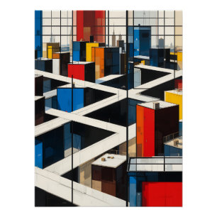 Poster Urban Rhythms: Mondrian-Inspired Cityscape