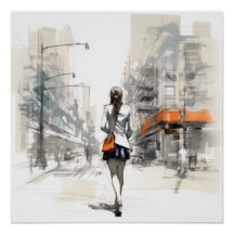Urban Sketch, Rendu 3D De La Femme Moderne
