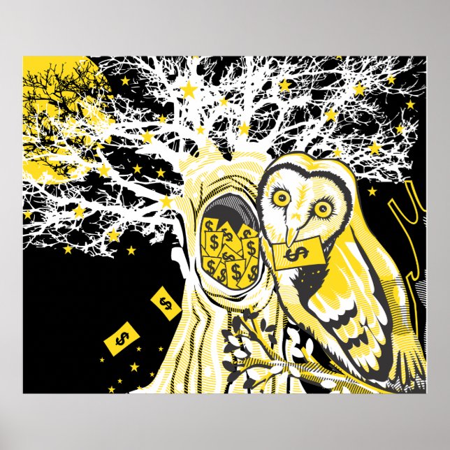 Poster – Urban Tree Owl & Wealth Surreal Pop-Art (Devant)