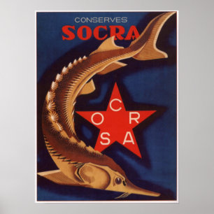 Poster URSS Esturgeon en conserve soviétique Publicité 19