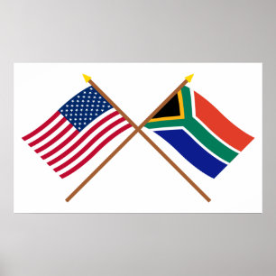 Poster US and South Africa Crossed Flags