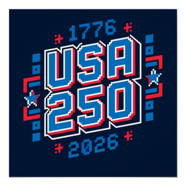 Poster USA 250 – 1776 à 2026 Pixel Art (Devant)