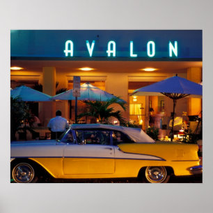 Poster USA, FL, Miami, South Beach la nuit.