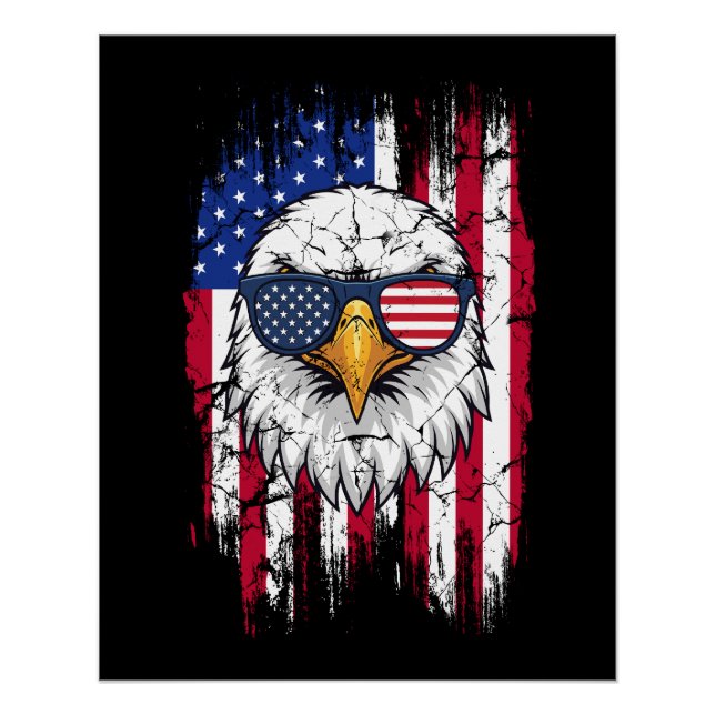 Poster USA Flag And American Bald Eagle Grunge (Devant)