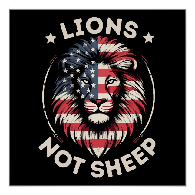 POSTER USA FLAG, LIONS NON SHEEP (Devant)