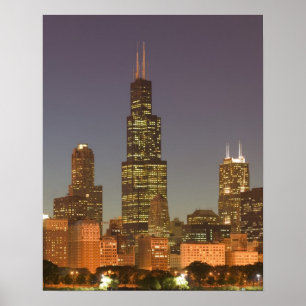 Poster USA, Illinois, Chicago : City Skyline / Soirée