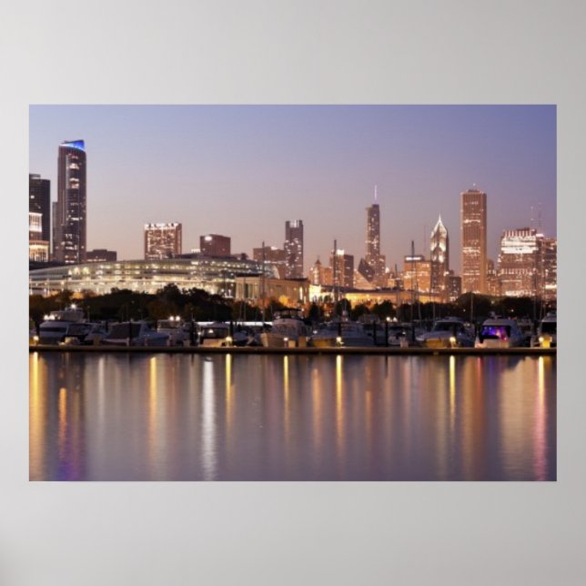 Poster USA, Illinois, Chicago skyline at dusk (Devant)
