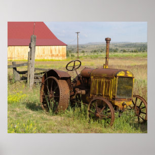Poster USA, Oregon, Shaniko. tracteur vintage rouillé dan