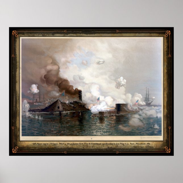 Poster USS Monitor engageant le CSS Virginia - 1862 (Devant)